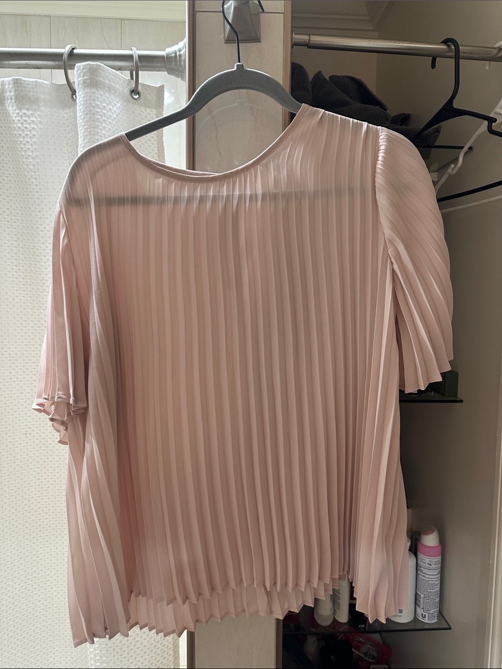 Express Blush Pleated Short-Sleeve Blouse